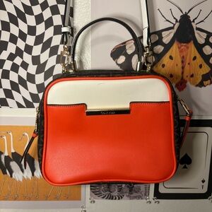 Calvin Klein Orange Colorblock Satchel Crossbody Bag